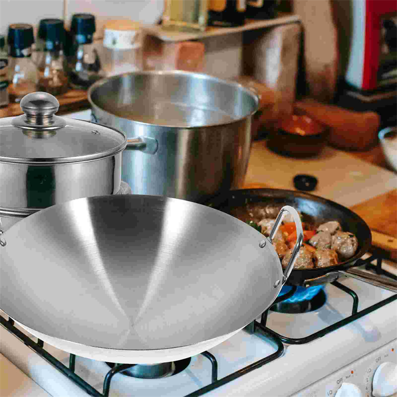 Commercial Kitchen Stove - หม้อเหล็กเคลือบกันติดสำหรับเตาแก๊ส กระทะสแตนเลส หม้อทำอาหารในครัว พร้อมหูจับสองข้าง อุปกรณ์ครัว