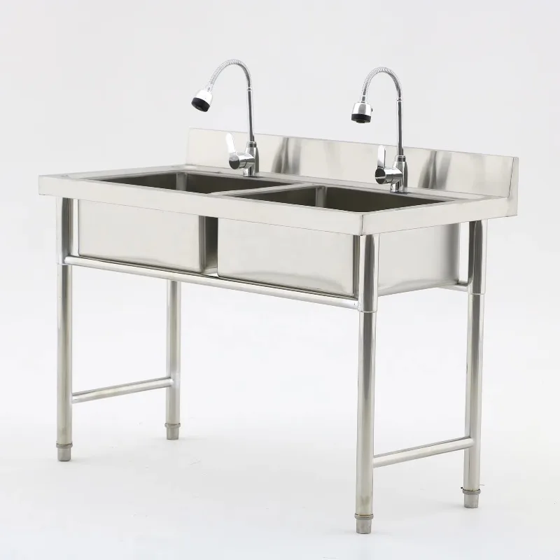 Commercial Kitchen Double Sink - อุปกรณ์ครัวเชิงพาณิชย์ อ่างล้างจานเชิงพาณิชย์ อ่างล้างจานคู่ สำหรับล้างอาหาร ผลไม้ และผัก