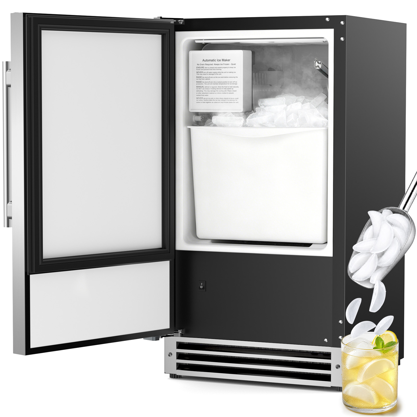 Commercial Kitchen In Home - เครื่องทำน้ำแข็งใต้เคาน์เตอร์, เครื่องทำน้ำแข็งรูปทรงพระจันทร์เสี้ยวสำหรับใช้งานเชิงพาณิชย์, ผลิตน้ำแข็งได้ 25 ปอนด์/24 ชั่วโมง