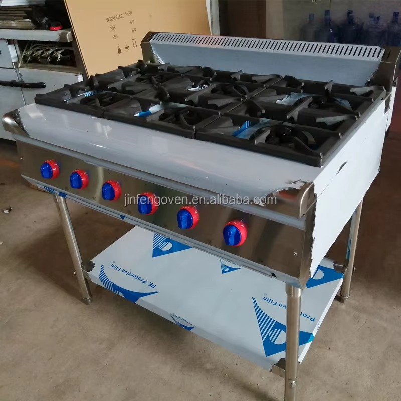 Commercial Kitchen Stove - อุปกรณ์ครัวเชิงพาณิชย์ เตาแก๊สแบบมืออาชีพ 6 หัวเตา เตาแก๊สอุตสาหกรรมแบบพกพาพร้อมขาตั้ง