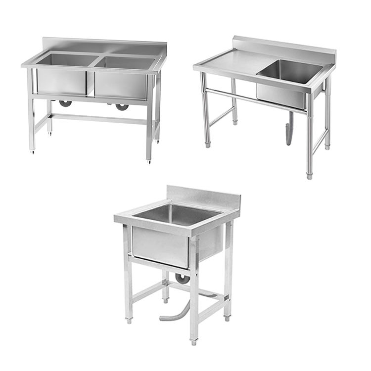 Commercial Kitchen Double Sink - อ่างล้างจานสแตนเลสเชิงพาณิชย์ อ่างล้างจานสองหลุม อุปกรณ์ครัวร้านอาหารจีน ราคาโรงงาน ลดราคา