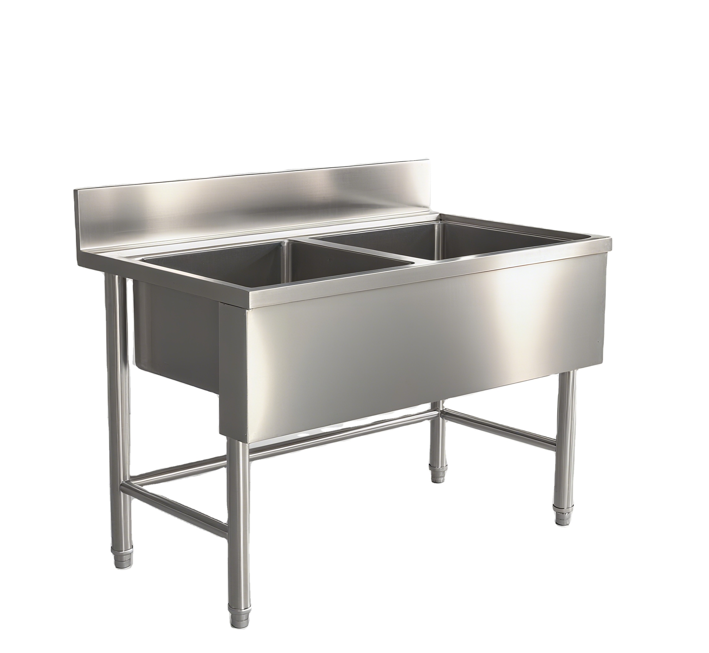 Commercial Kitchen Double Sink - อ่างล้างจานสแตนเลสสองชั้นขนาดใหญ่สำหรับครัวเชิงพาณิชย์ โต๊ะทำงานสำหรับล้างจานในโรงแรมและร้านอาหาร