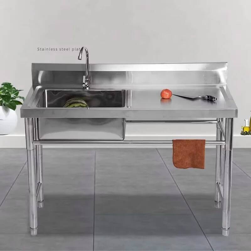 Commercial Kitchen Double Sink - อ่างล้างจานสเตนเลสแบบหนาสำหรับครัวเชิงพาณิชย์ พร้อมขาตั้งแบบช่องเดียว