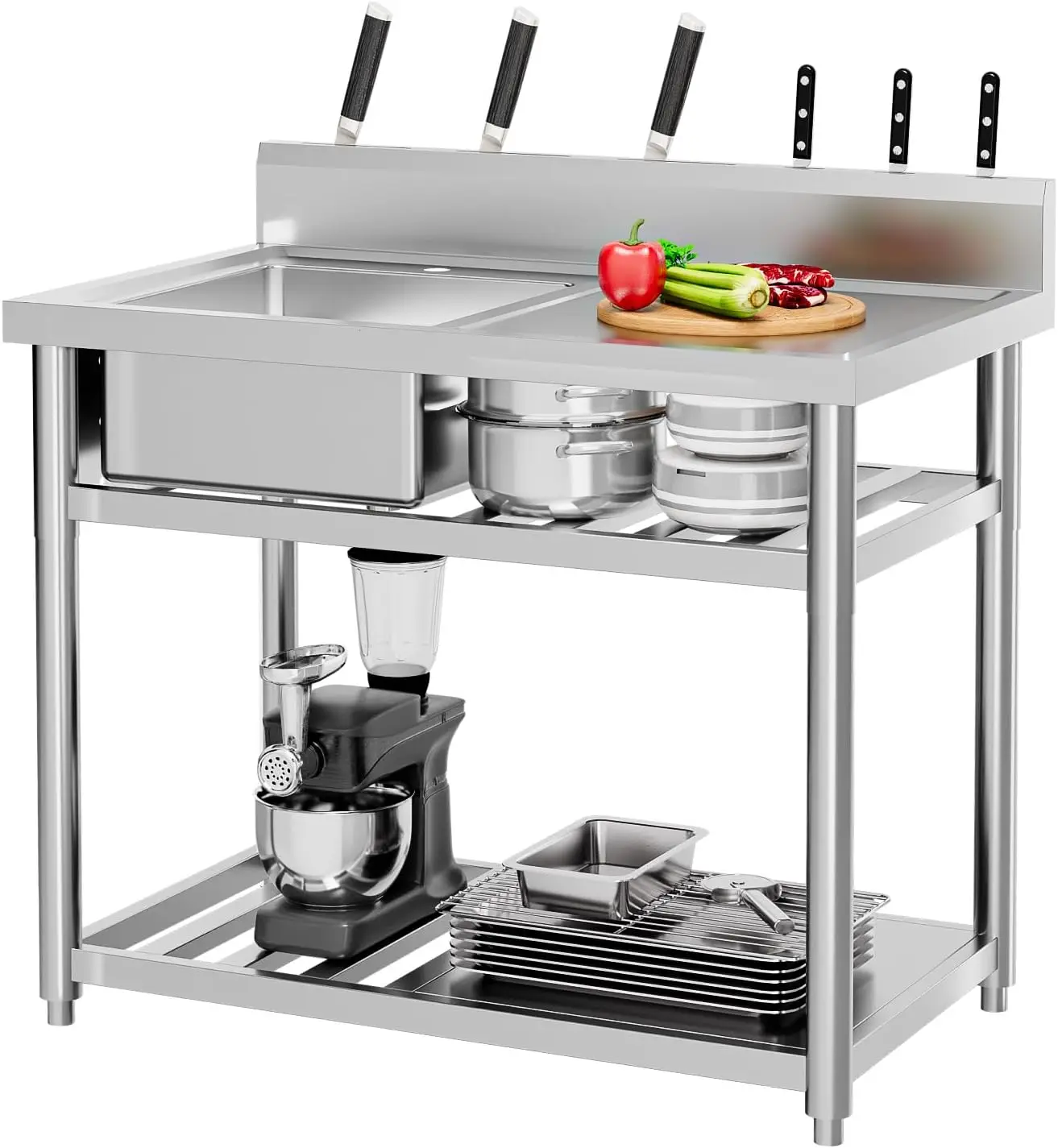 อ่างล้างจานสแตนเลสแบบตั้งพื้น  - Commercial Kitchen Double Sink บทวิจารณ์และราคา