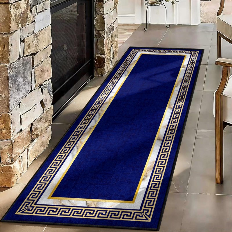 พรมลายศิลปะนามธรรม สีฟ้าเหลือง - Commercial Kitchen Non Slip Flooring บทวิจารณ์และราคา