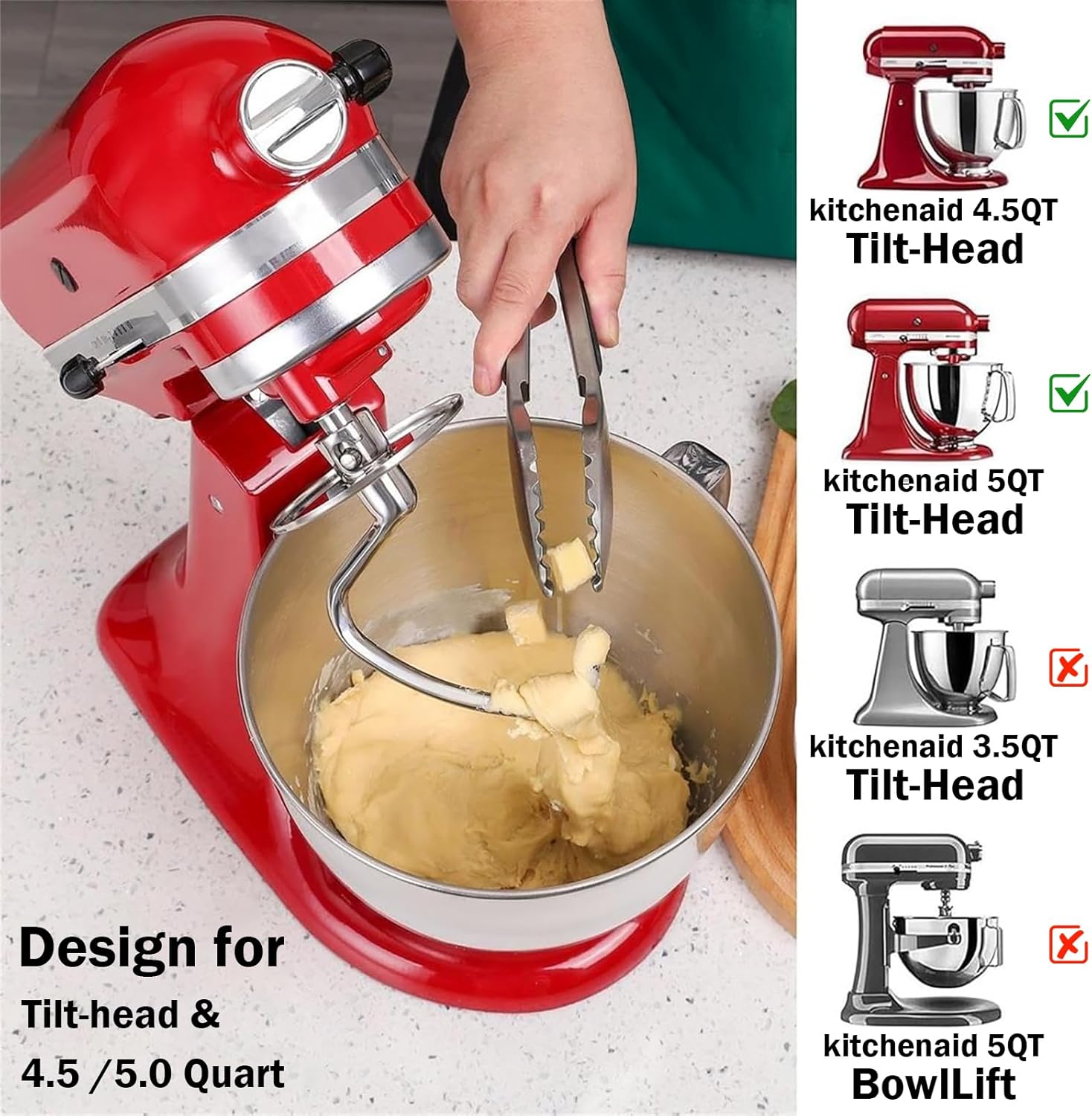 ตะขอเกี่ยวแป้งสแตนเลสพร้อมสปริ - Commercial Kitchenaid บทวิจารณ์และราคา