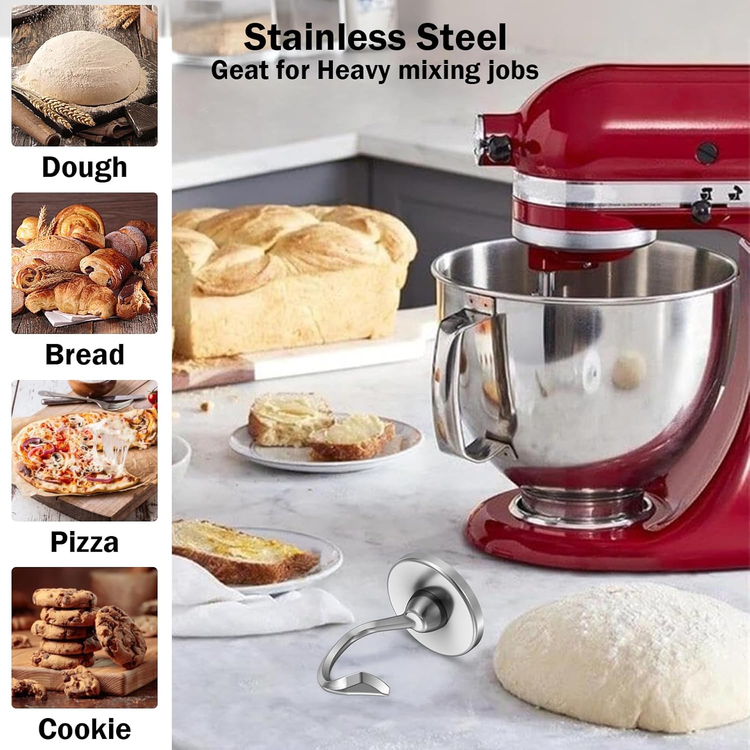 ตะขอเกี่ยวแป้งสแตนเลสพร้อมสปริ - Commercial Kitchenaid บทวิจารณ์และราคา